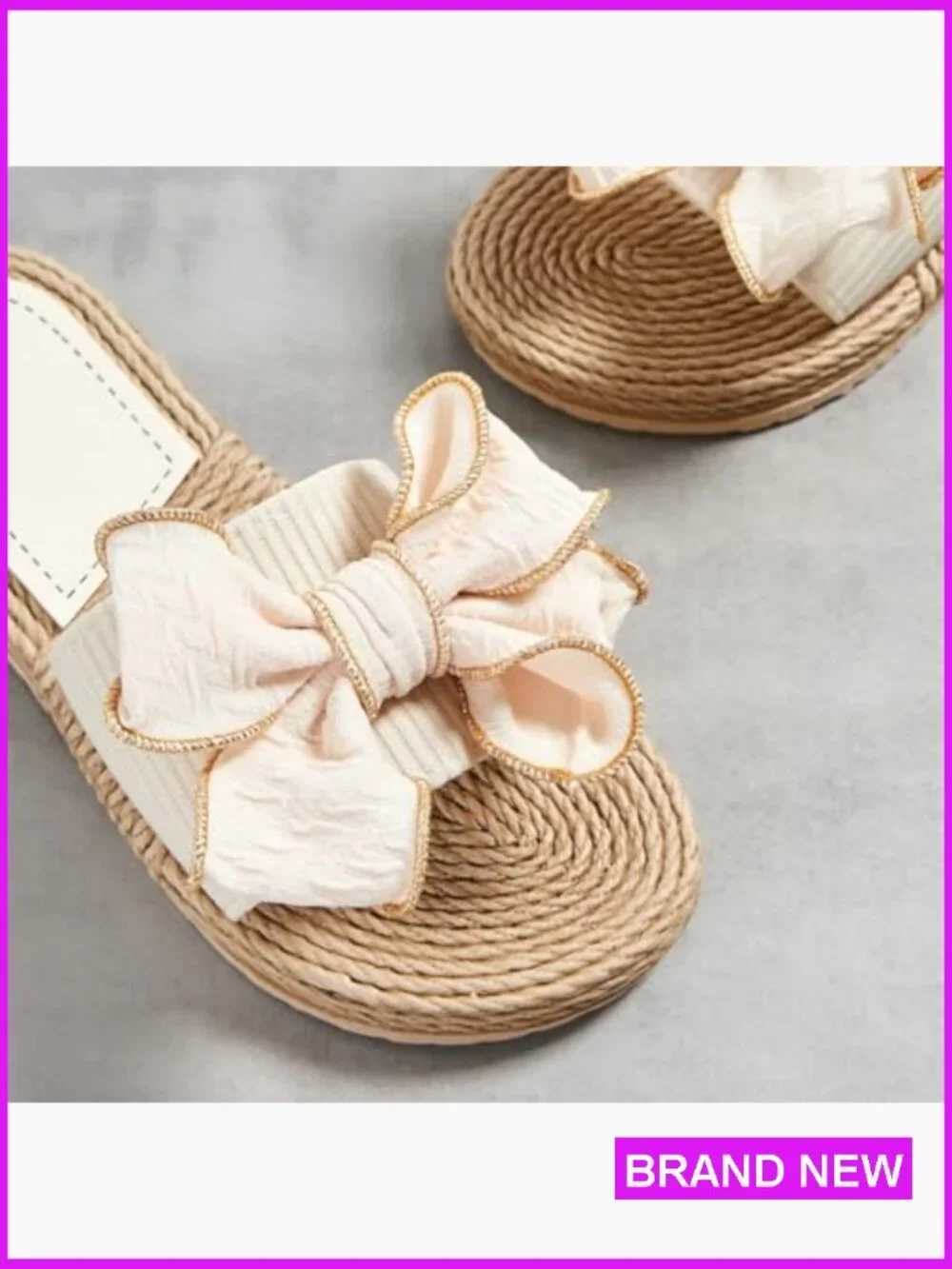 Straw Bow Flat Sandals Slide Slippers Summer Casual Outdoor Travel Dressy Chic